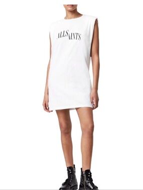 All Saints Coni Dropout T-Shirt Dress in White - Sz M